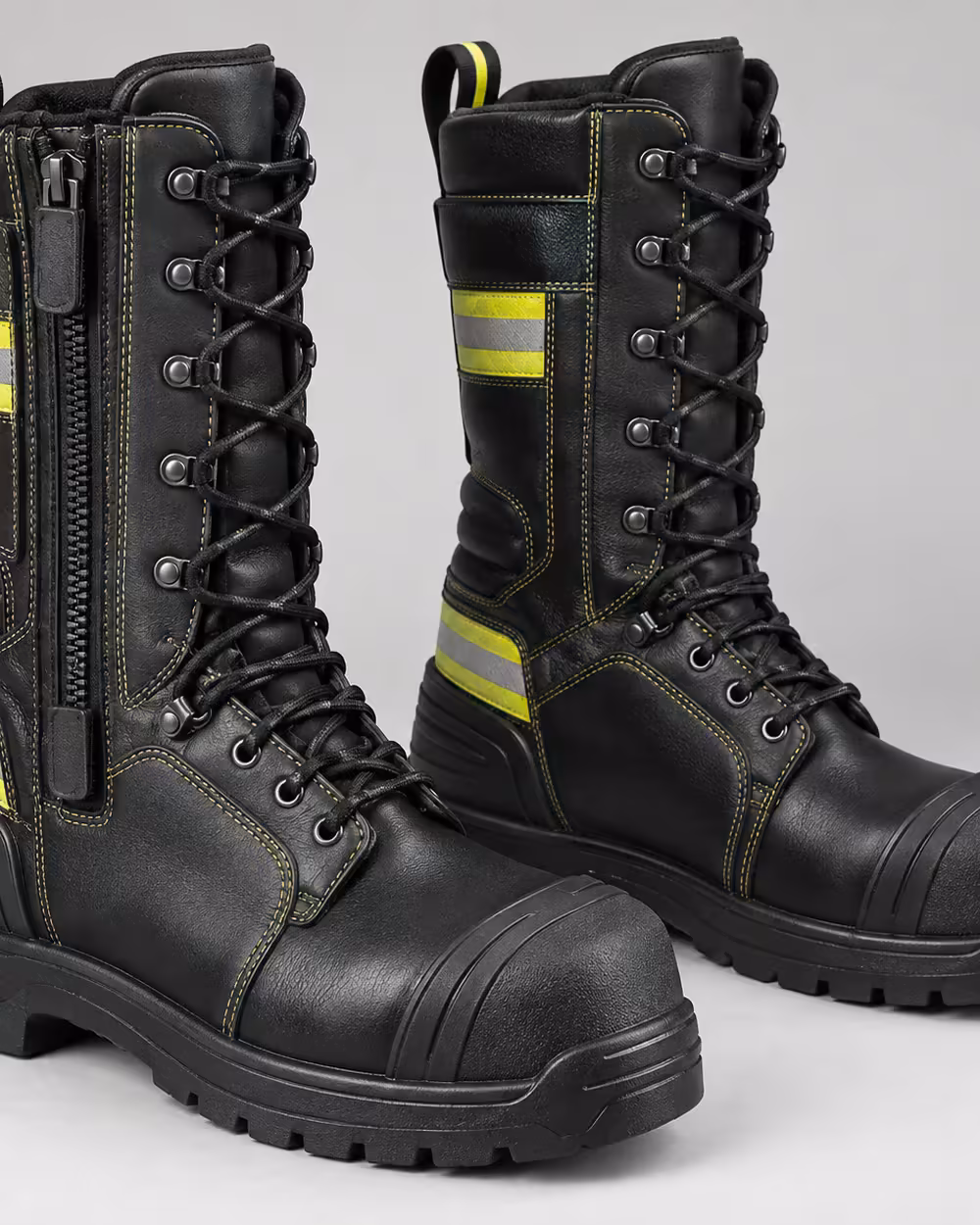 Botas de piel estructurales para bombero con cierre y suela antiderrapante
