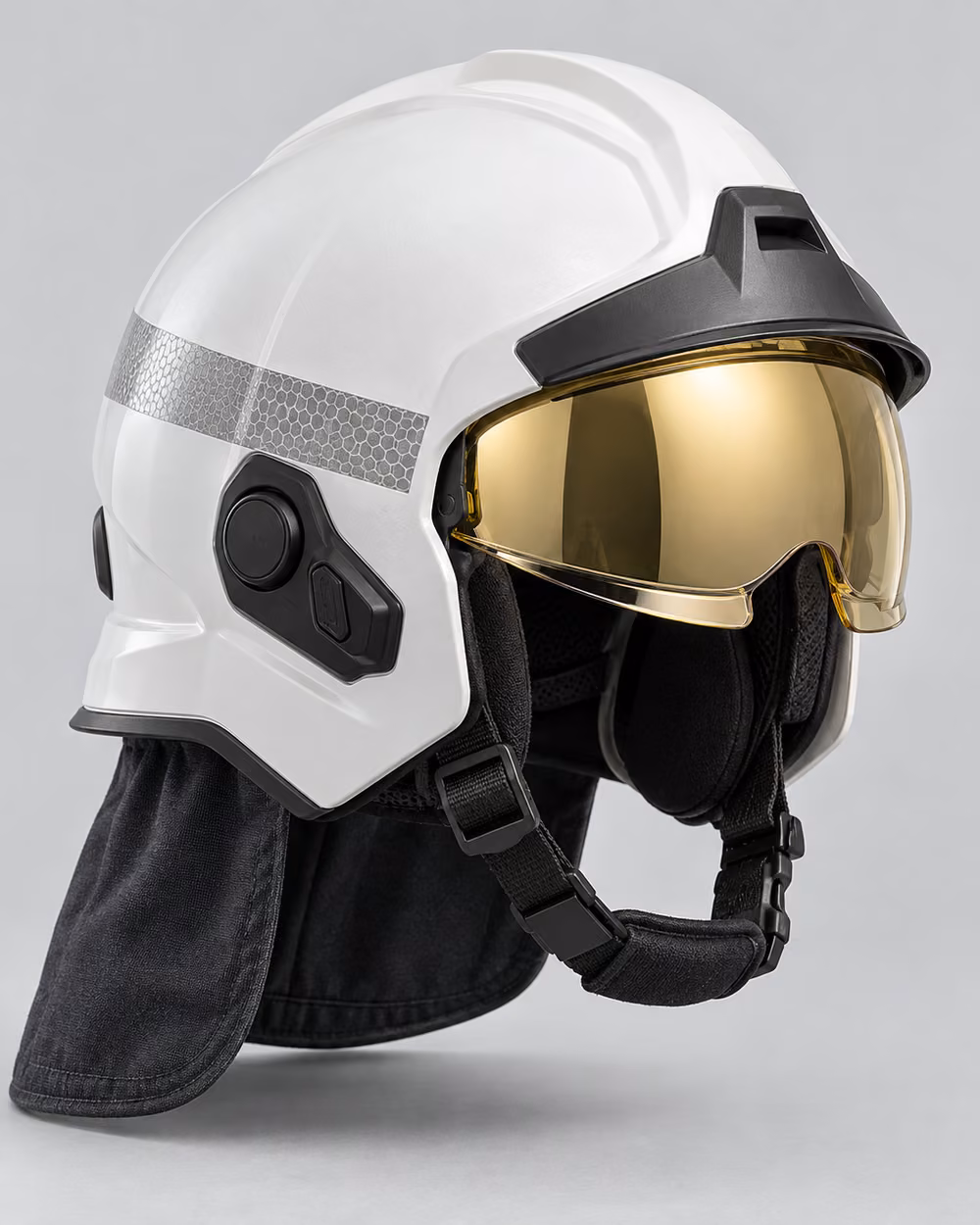 Casco estructural europeo tipo jet para bombero con visor integrado