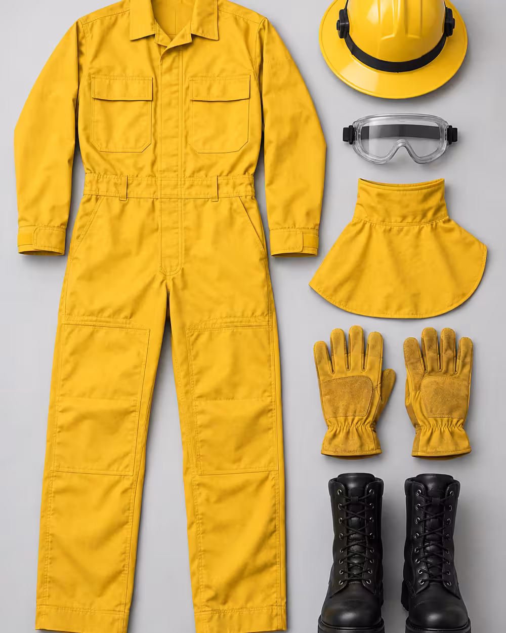 Kit forestal para bombero con overol, casco, goggles, guantes y botas