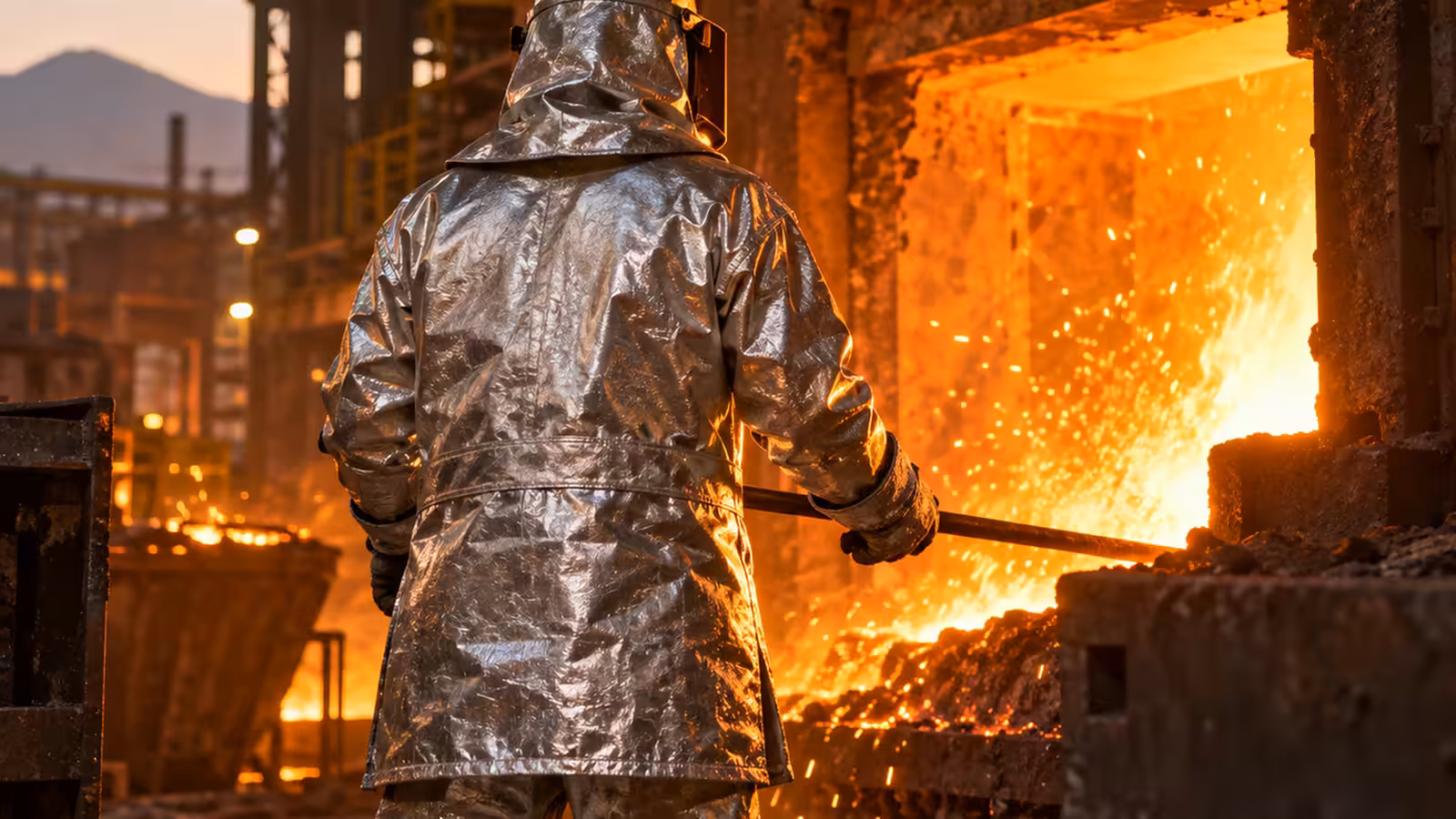 Operación industrial de alta temperatura junto a un horno